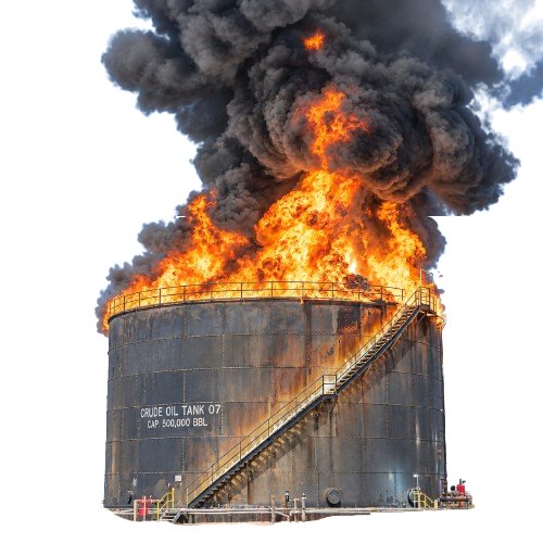 Burning Industrial Crude Oil Tank